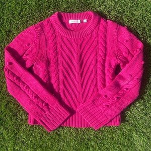 ALC Cable Knit Pom Pom Sweater - fuchsia pink - Sz XS